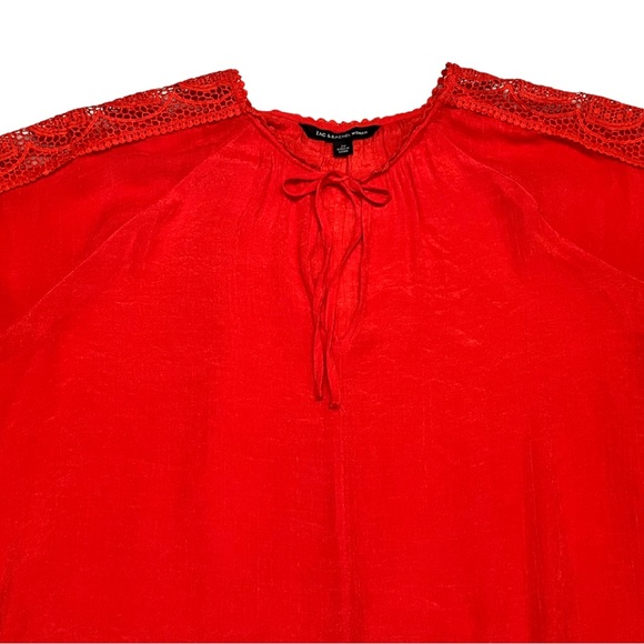 Women's Cap Sleeve Tie Front Blouse with Lace Inset - Picture 6 of 15